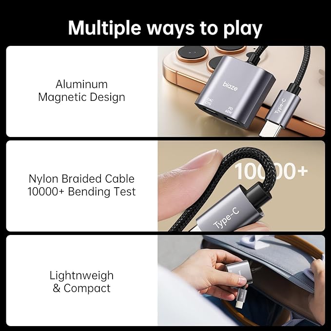 USB C to Dual USBC Headphone and Charger Adapter, USB C Splitter 1 in 2 Out Male to Female Audio Dongle Cable with 60W Fast Charging for iPhone 16/15, Samsung Galaxy S25/S24/S23
