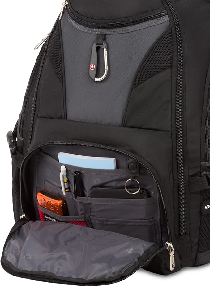 SwissGear 1900 ScanSmart 17” Laptop Backpack Grey/Black – Reflective Tech Backpack with ScanSmart Compartment – Multiple Organizer Pockets & RFID Scan Blocking Technology