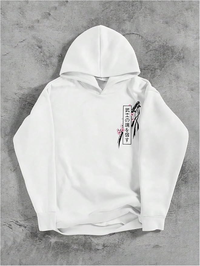 GORGLITTER Men's Graphic Hoodies Japanese Hoodie Top Oversized Long Sleeve Anime Pullovers Sweatshirts