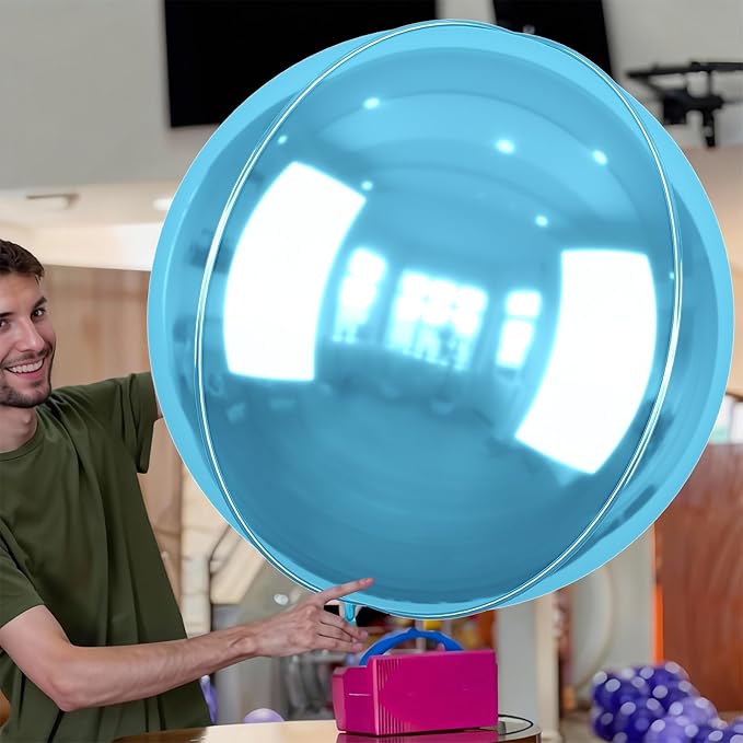 50 Inch Giant Light Blue Round Foil Balloons, 3Pcs Metallic Blue 4D Ball Balloons for Birthday New Year Eve Wedding Engagement Graduation Anniversary Party Decorations 2026