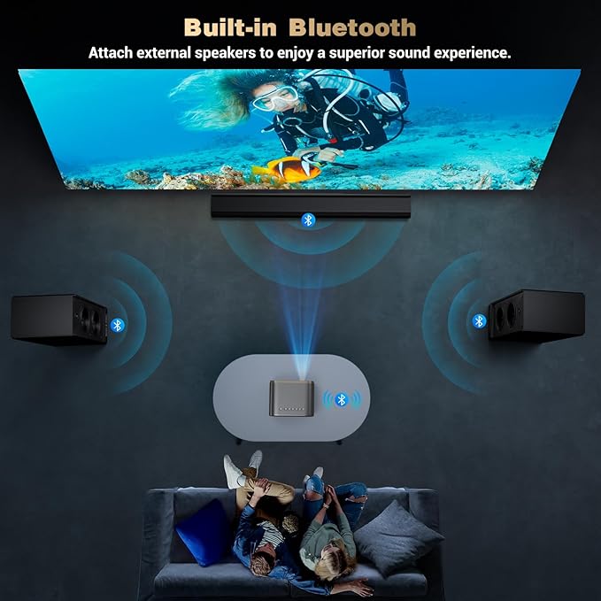 Projector with WiFi and Bluetooth: [Auto Focus/Keystone] - NICPOW Full HD 1080P 4K Supported Portable Bluetooth Projector for Gaming Devices and Phones - Ideal for Indoor Outdoor Use - Grey