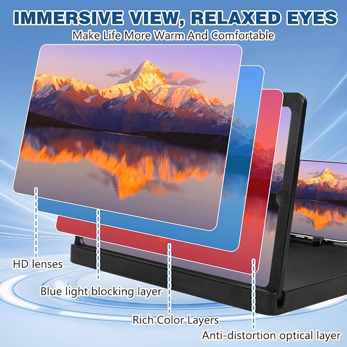 Big Screen Phone Magnifier,Screen Magnifier for Cell Phone,HD Screen Expander for Movies and Videos, Portable Magnifying Screen for Travel,Screen Magnifier Compatible with All Phones (10in, Black)