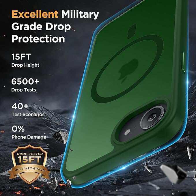 Miracase for iPhone 16e Case for MagSafe [with 2×9H+ Screen Protectors] TOP Military-Grade Protection Shockproof Scratch-Resistant with Velvet Touch for iPhone 16e Phone Case 6.1" Matte Dark Green