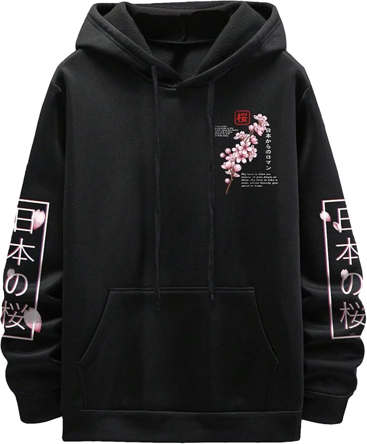 GORGLITTER Men's Graphic Hoodies Japanese Hoodie Top Oversized Long Sleeve Anime Pullovers Sweatshirts