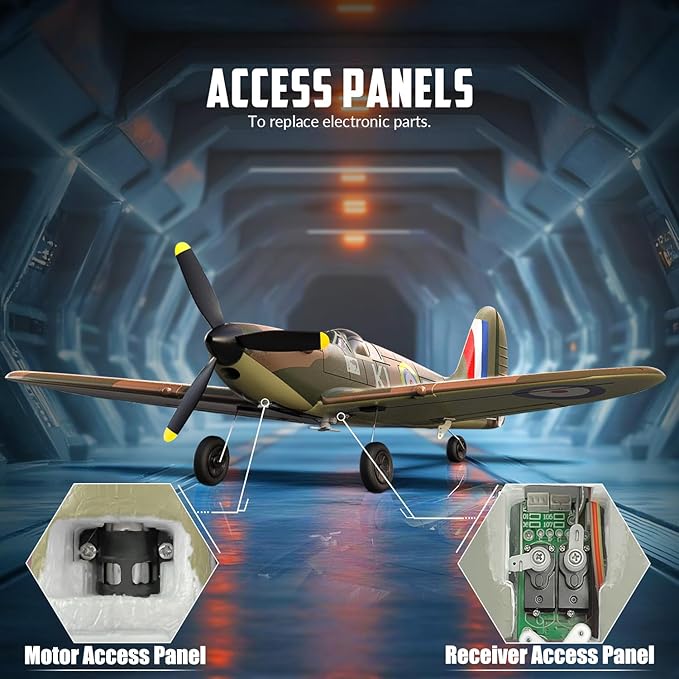 volantexrc RC Plane Spitfire Fighter 4CH Remote Control Airplane RTF with Aileron, Gyro, Aerobatics & 3 Modes to Fly, Hobby Radio Controlled Warbird Aircraft for Adults, Beginners(Green)