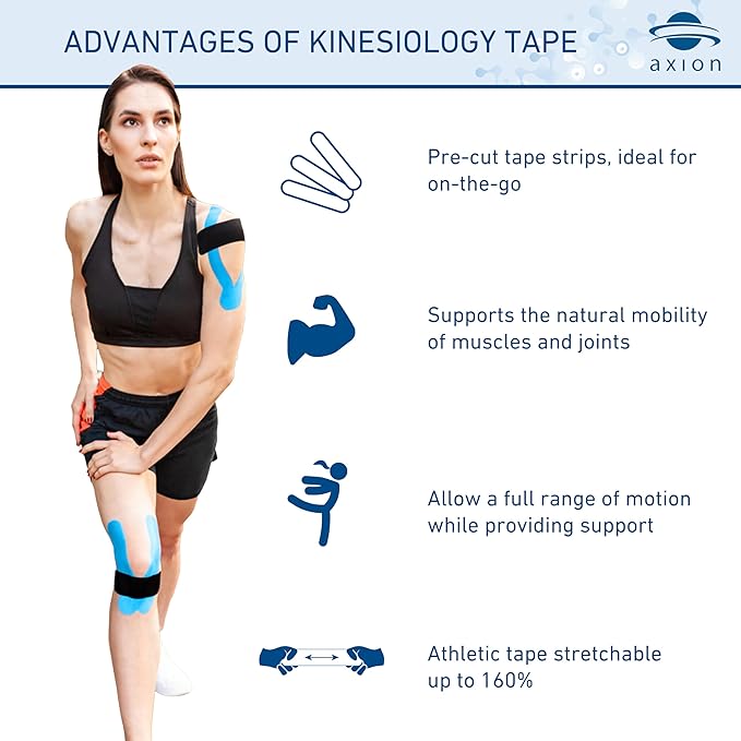 50 Precut axion Kinesiology Tapes Strips | Black Pre-Cut Sport Tape Strips 10x2in | Waterproof • Skin-Friendly • Elastic | Kinesiotape | Ideal for Sports