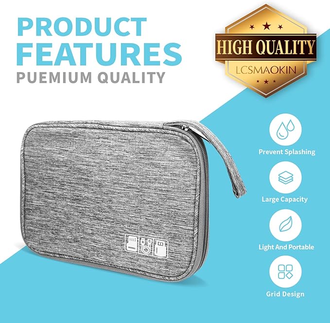 Electronics Organizer Travel Case,Electronic Accessories Storage Bag,Portable Waterproof Cable Organizer Bag,Travel Cord Organizer Bag for Small Charging Cord Storage,Cables,SD Card (Grey)