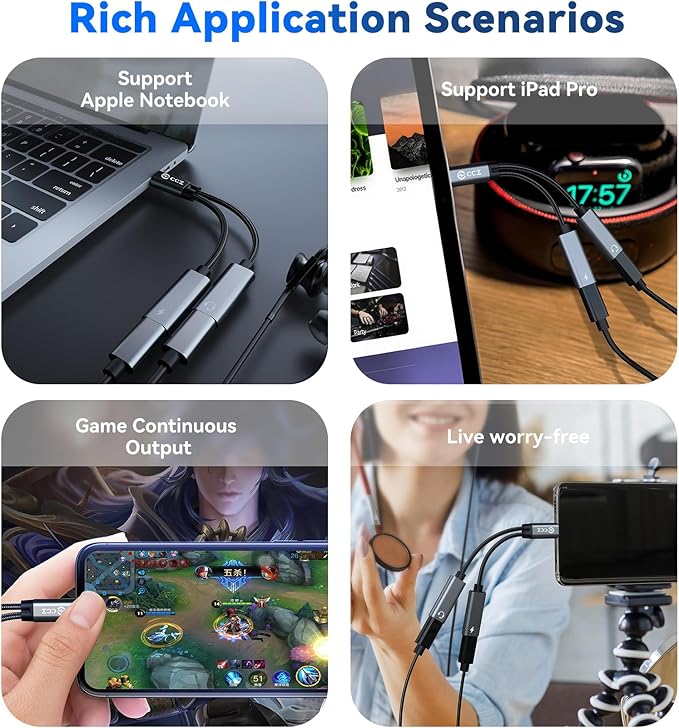 USB C Splitter,1 in 2 Out Dual USB C Type Headphone and Charger Audio Adapter, Type C Headphone Adapter and 60W PD Fast Charging Dongle Cable Compatible with Phone 16/15 Pro Max,USB-USB, 1Pack)