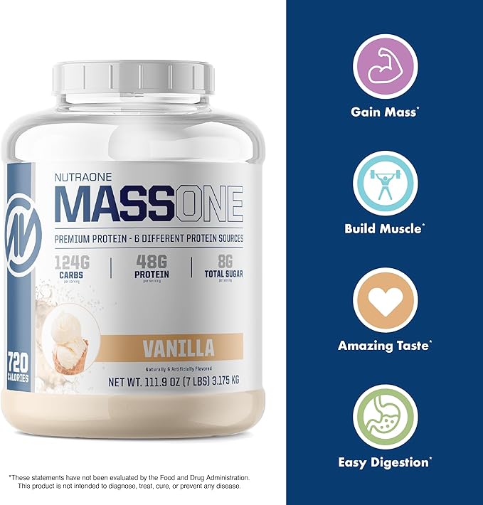 NutraOne Massone Mass Gainer Protein Powder Gain Mass Protein Meal Replacement (Vanilla - 7 lbs.)