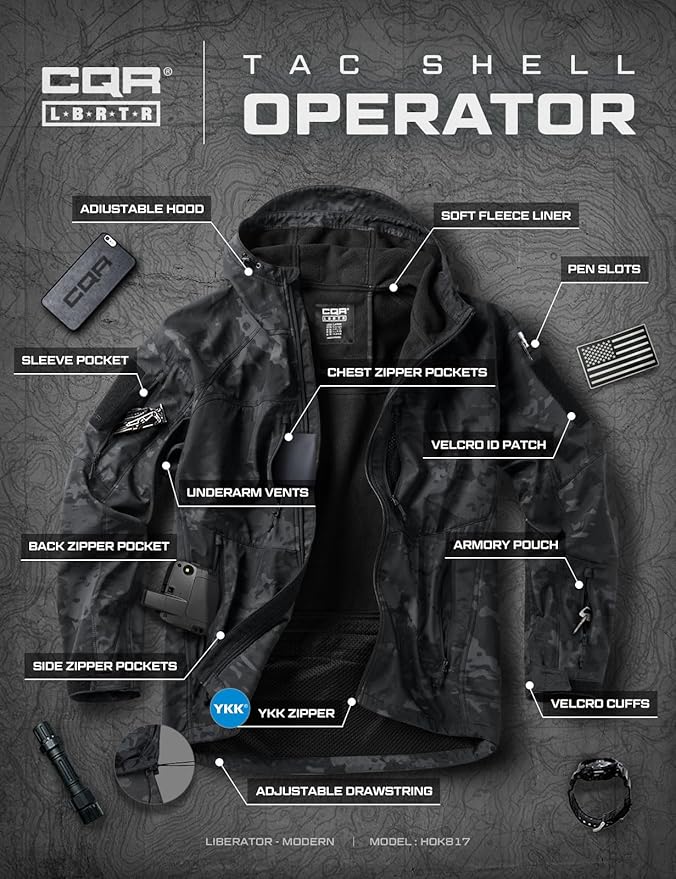 CQR Men's Tactical Softshell Jacket, Winter Warm Fleece Lined Coat, Water Resistant Outdoor Hunting Hiking Rain Windbreaker