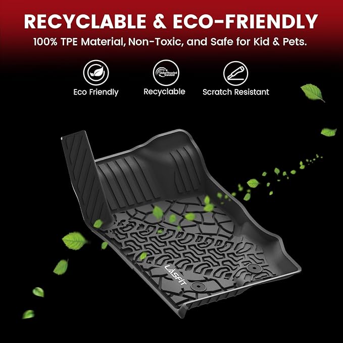 LASFIT Floor Mats Cargo Liner for Ford Bronco 2-Door 2025 2024 2023 2022 2021(Not for Bronco Sport) All Weather Custom Fit TPE Car Mats, Front Rear Rows and Trunk Mat, 4pcs Black