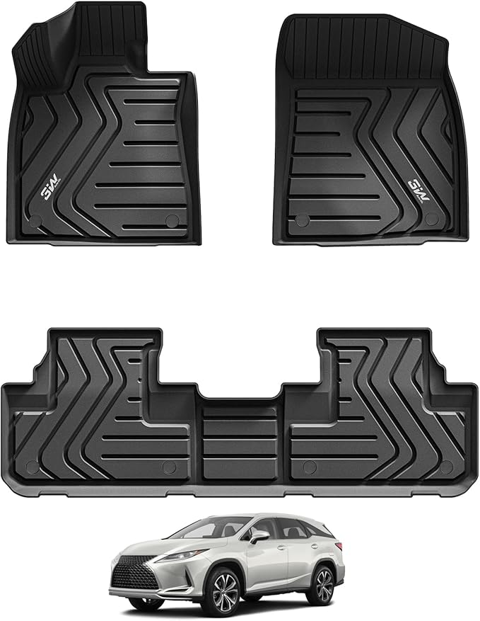 3W Floor Mats Compatible for 2016-2022 Lexus RX (RX350/RX450h) / 2018-2022 RXL (RX350L/450hL) TPE All Weather Custom Fit Floor Liner, 1st & 2nd Row Full Set Car Mats, Black