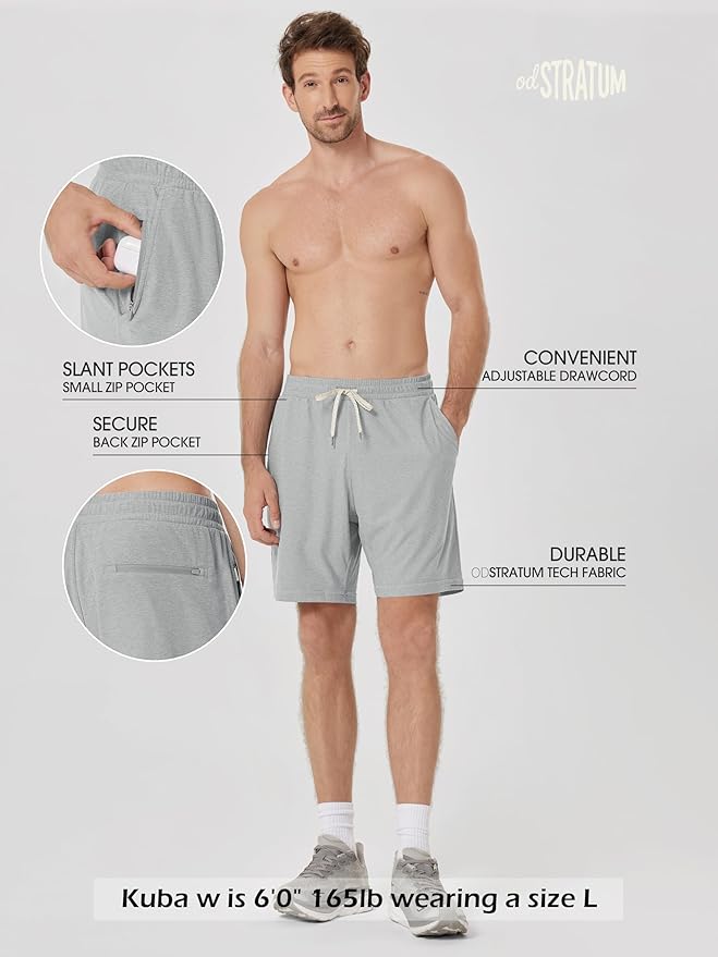 ODODOS Men's Performance Shorts 7" – Ultra Soft odSTRATUM Tech Everyday Shorts with Adjustable Waist and Secure Pockets