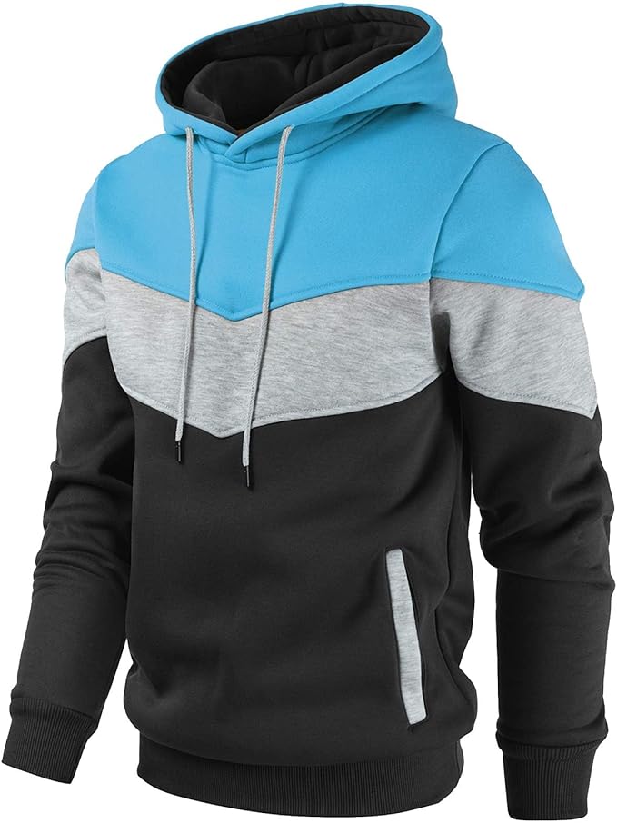 Gesean Men's Novelty Color Block Pullover Fleece Hoodie Long Sleeve Casual Sweatshirt with Pocket