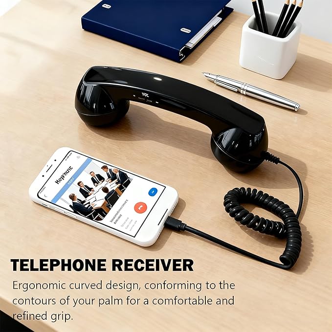 Retro Phone Handset for, with Microphone & Comment, Type-C Charging, Telephone Landline Phones, for Cell Mobile Video Conferences, Calls, Meetings, Vintage Plug in Handheld Receiver