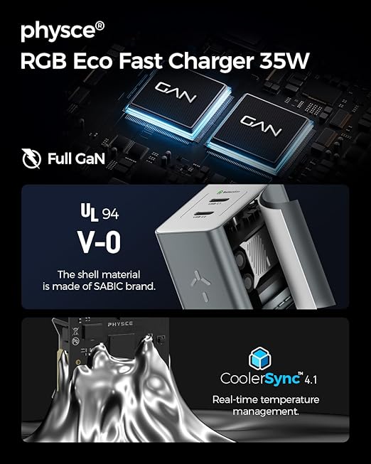 35W RGB Eco Fast Charger: USB C Charging Block 2-Port Wall Charger with Foldable Plug for iPhone 17/16/15 Series, iPad, Galaxy S25/S24/S24 Ultra/S23, Pixel 10/9/8, iPad (Stardust White)