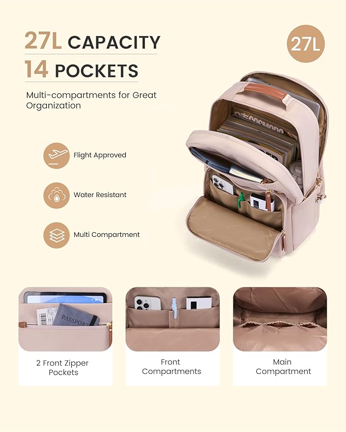 LOVEVOOK Laptop Backpack for Women, 15.6" Work Backpack Purse, Travel Personal Item Bag, Carry On Business Computer Bag, Casual Daypack for Office, School, or Gift, Soft Milk