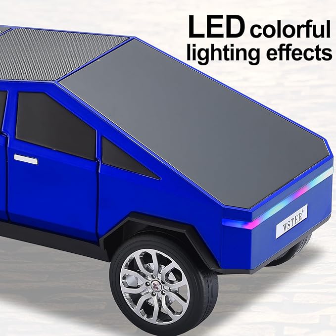 Solar-Powered car-Shaped Bluetooth Speaker, Portable Wireless Stereo, high-Definition Sound Quality, TWS Dual-Ear Pairing, Truck-Shaped Speaker, Suitable for Home, Office and Gift (Blue)