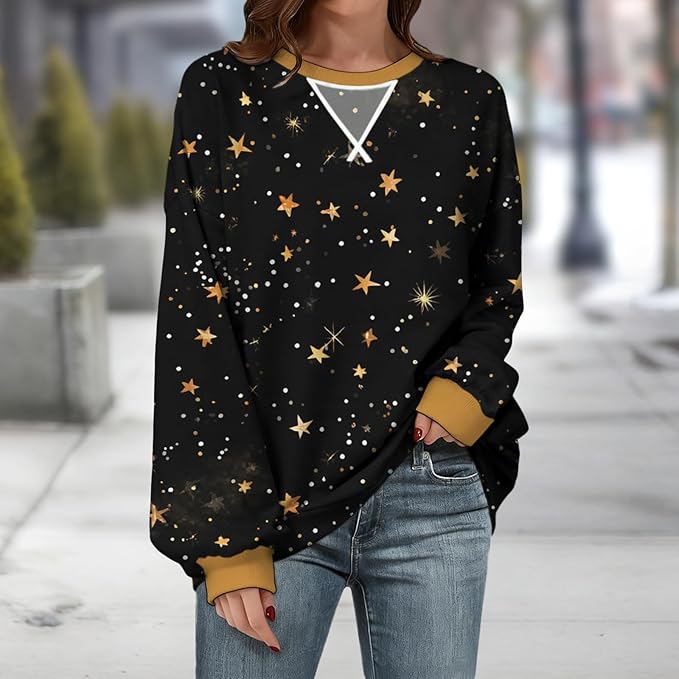 Womens Sweatshirts Fahsion Floral Print Long Sleeve Comfy Fall Tops Oversized Casual Crewneck Pullover Shirts
