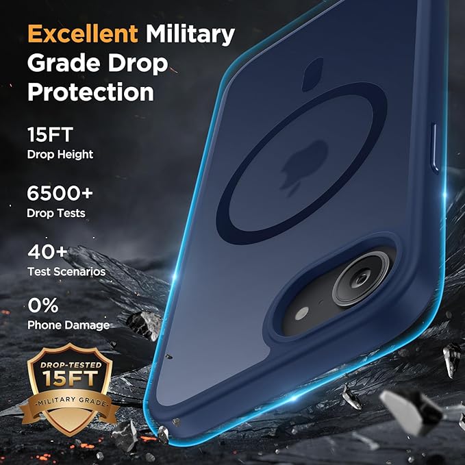 Miracase for iPhone 16e Case for MagSafe [with 2×9H+ Screen Protectors] TOP Military-Grade Protection Shockproof Scratch-Resistant with Velvet Touch for iPhone 16e Phone Case 6.1" Matte Dark Blue