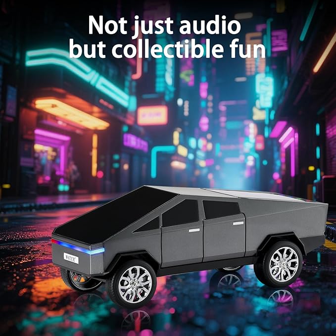 Futuristic Pickup Truck Bluetooth Speaker with LED Display Screen – TWS Stereo, FM Radio, USB/TF Playback, LED Headlights, Built-in Mic, Gift for Truck Fans, Auto Style Lovers&Tech Collectors (Silver)