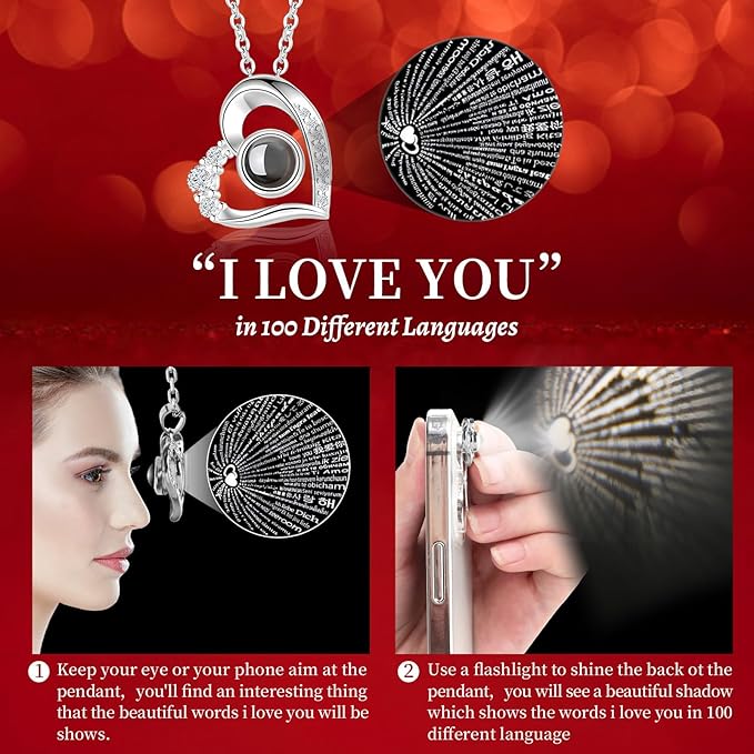 Preserved Red Real Rose with I Love You Necklace, Birthday Gifts for Women Her Mom Wife Girlfriend Grandma Christmas Anniversary Romantic-Red