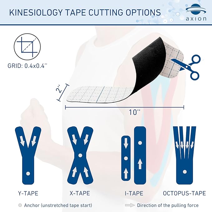 50 Precut axion Kinesiology Tapes Strips | Black Pre-Cut Sport Tape Strips 10x2in | Waterproof • Skin-Friendly • Elastic | Kinesiotape | Ideal for Sports