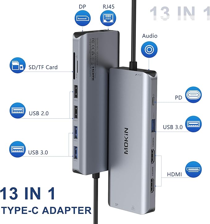 USB C Docking Station Dual Monitors 13 in 1 Triple Display USB C Hub for Windows with Dual HDMI 4K, DP, PD Charger, Gigabit Ethernet, 5 USB Ports, SD/TF Card Reader, Mic/Audio for Lenovo HP Dell XPS