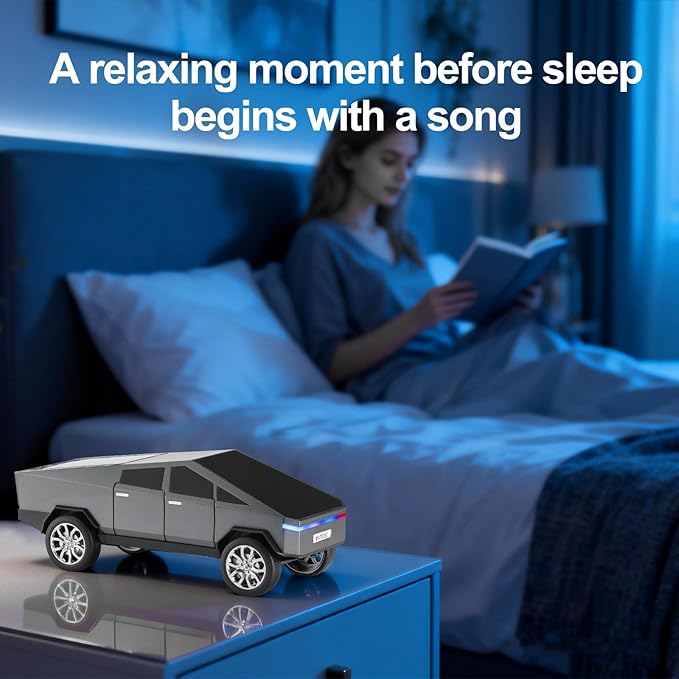 Futuristic Pickup Truck Bluetooth Speaker with LED Display Screen – TWS Stereo, FM Radio, USB/TF Playback, LED Headlights, Built-in Mic, Gift for Truck Fans, Auto Style Lovers&Tech Collectors (Gray)