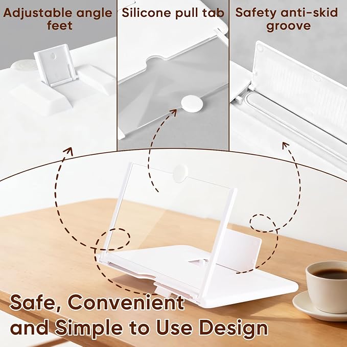 Mobile Phone Magnifier Screen,2026 New 3D HD Magnifier Projector Screen Enlarger for Movies,Videos,Gaming and Travel,Foldable Phone Stand with Screen Amplifier,Supports All Smartphones (White, 12inch)