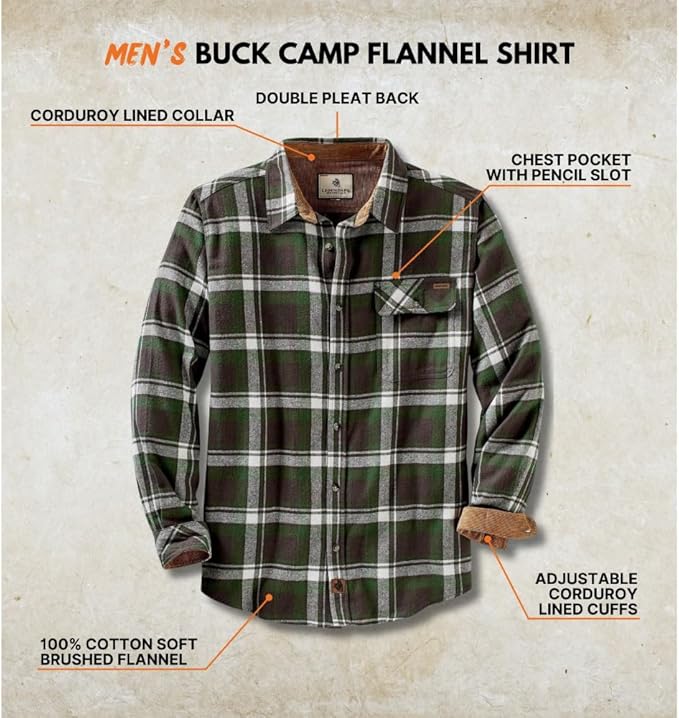 Legendary Whitetails Men's Flannel Shirt Long Sleeve Button Down 100% Cotton