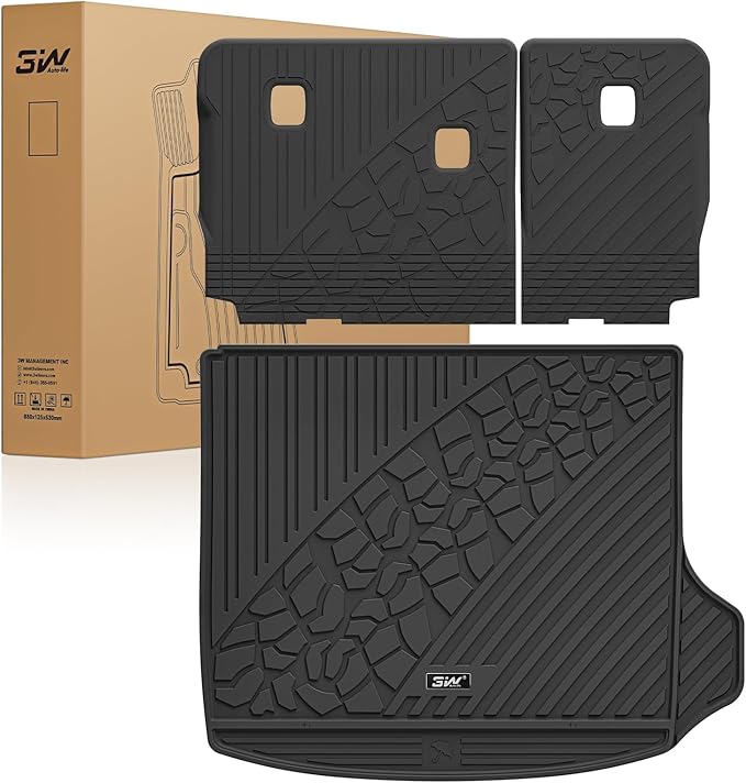 3W Cargo Mat for 2022-2025 Jeep Grand Cherokee Accessories, Full Coverage All Weather Trunk Cargo Liner with Backrest Protectors (Include 4xe Not for L or WK), Black