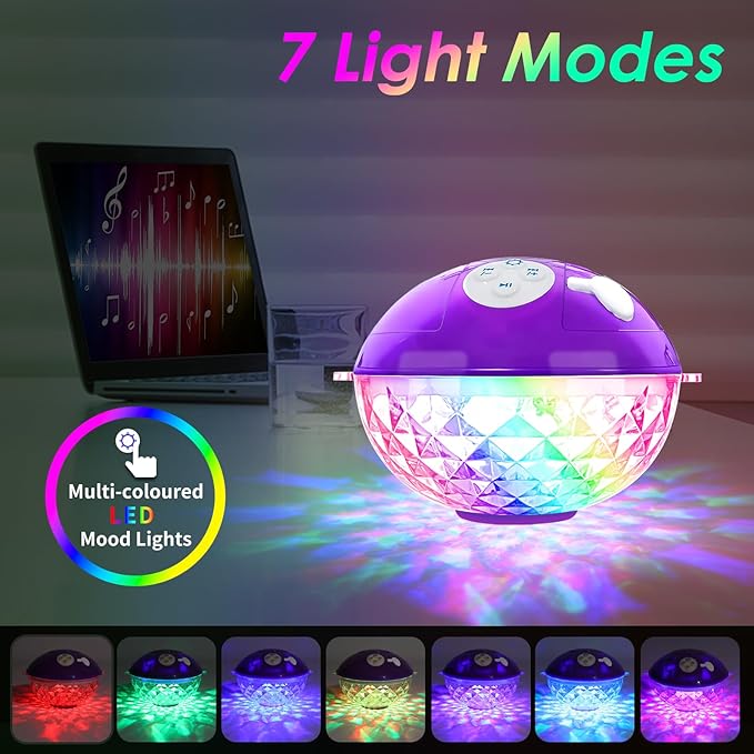 Floating Pool Speakers with Colorful Lights, Built-in Mic & Crystal Clear Sound Bluetooth Pool Speakers, IP68 Waterproof Wireless Hot Tub Speaker for Beach Party Indoor Outdoor Christmas