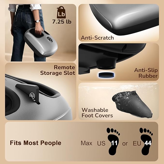 Shiatsu Foot Massager Machine with Heat : Deep Kneading Foot Massager with Vibration & Compression for Plantar Fasciitis & Neuropathy - for Women & Men,Relax for Home Office Use (Silver)