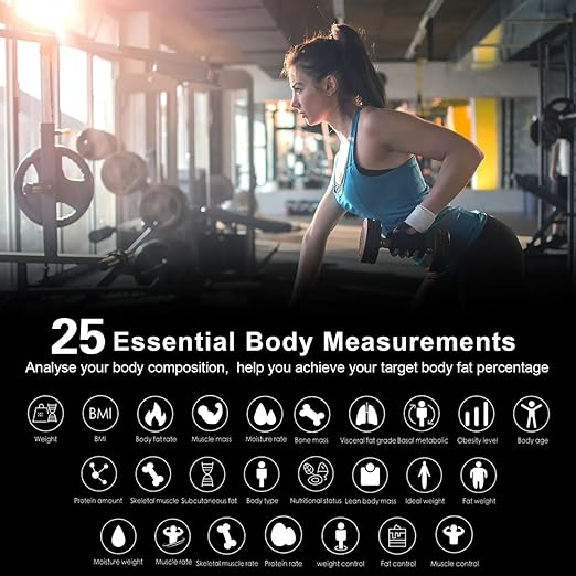 Digital Bathroom Scale, Accurate to 0.1lb/0.05kg Auto-calibrated, 25 Essential Body Composition Analysis BMI, Body Fat, Multi-Frequency tech, Smart Scale for Body Weight, Weighing to 400lb