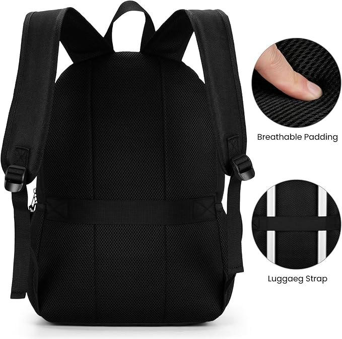 Black Backpack for Men and Women, Backpack for School Teens Boys and Girls, Lightweight Casual High School Bookbag, Daily-use Travel Laptop Backpack with USB Charging Port Fits 15.6 Inch Notebook