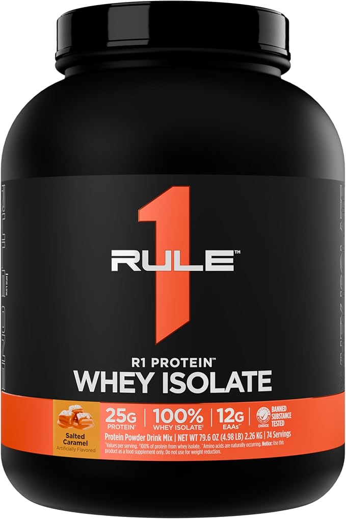 Rule 1 R1 Protein Whey Isolate - with 25g Protein & 6g BCAA Exclusively from Isolated & Hydrolyzed Sources for Workout Recovery (5 Pounds*, Salted Carmel)