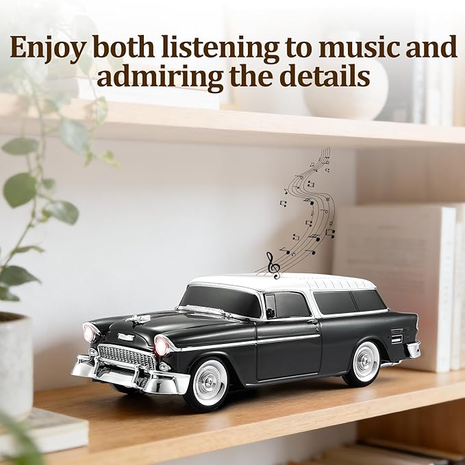 Retro car-shaped Bluetooth speaker, high-definition sound quality, TWS pairing, multiple interface outputs, truck model Bluetooth speaker, suitable for desktop decoration, parties, beach (BLACK)