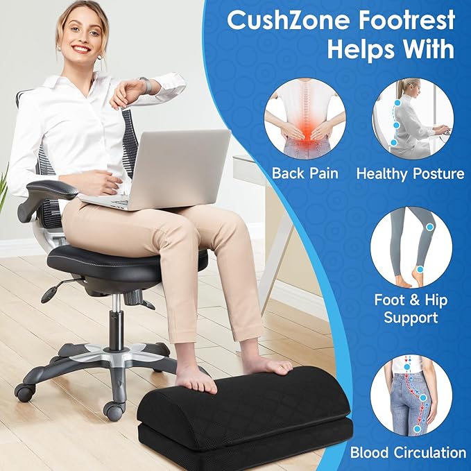 Foot Rest for Under Desk at Work Adjustable Foam for Office and Home, Office Desk Accessories，Comfortable Footrest with 2 Adjustable Heights，Back & Hip Pain Relief (Black-16.9 in)