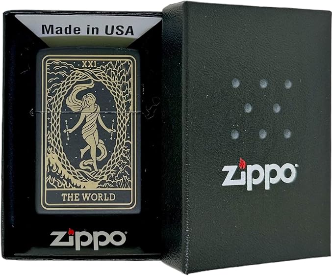 23 Custom Tarot Card - Major Arcana Card Laser Engraved Zippo Black Matt Windproof Lighter (The World)