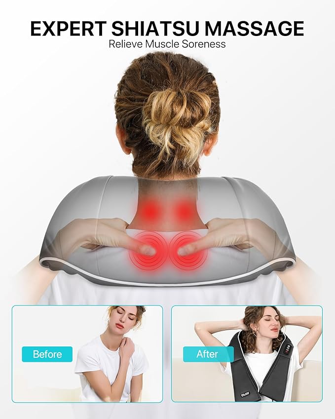ALLJOY Neck Massager for Pain Relief Deep Tissue with Heat, HSA 3D Kneading Shiatsu Neck and Back Massager for Shoulder Full Body Home Office Car Use FSA, Birthday Gifts for Dad Men Mom Women