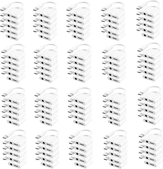 USB C to 3.5mm Headphone and Charger Adapter, Type C to Aux Jack Dongle Cable Cord with PD Fast Charging for iPhone 15/16/17 Pro/Max/Plus, iPad, Samsung Galaxy S22/S23/S24 Ultra, Note 20 (100-Pack)