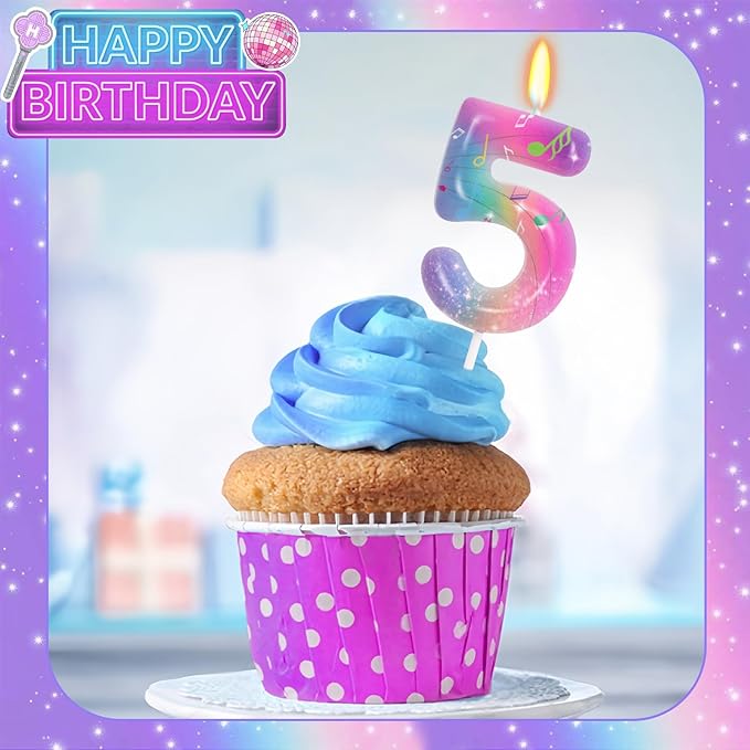 FAMGift K-pop Musical Note Birthday Candles - Number 5 Candle for Music Themed Cake Topper, Colorful Birthday Decorations for Girls