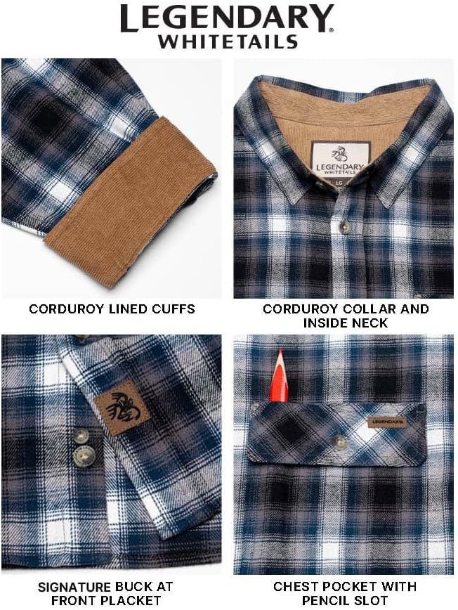Legendary Whitetails Men's Flannel Shirt Long Sleeve Button Down 100% Cotton