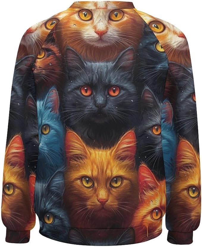 Long Sleeve Shirt Women Fall Cat Print Funny Hide Belly Vacation Plus Size Ladies Hippie Dressy Sweaters