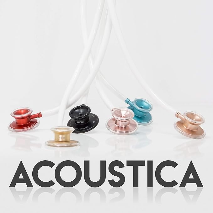 MDF Instruments, Acoustica Lightweight Stethoscope for Doctors, Nurses, Students, Home Health Use, Adult, Dual Head, White Tube, Red Chestpiece-Headset, MDF747XPR29