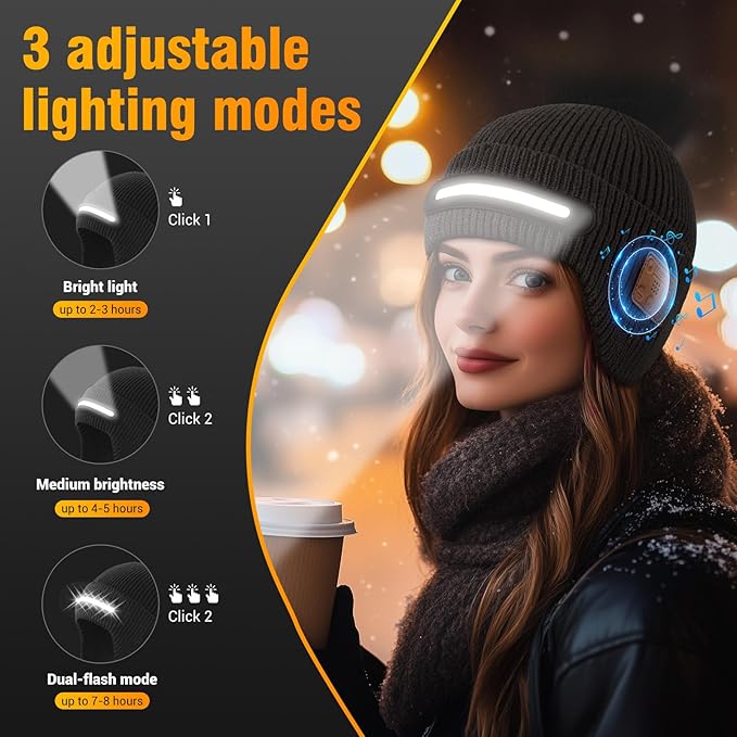 Bluetooth Beanie with Light, LED Beanie with Built-in Speaker and Microphone, Gifts for Men Women