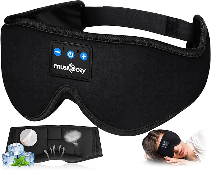 MUSICOZY Sleep Headphones, Bluetooth 5.4 Sleep Mask Headband Headphones Sleeping Eye Mask, Wireless Music Earbuds Earphones with HD Stereo Speakers for Side Sleepers, Cool Gadgets Unique Gift