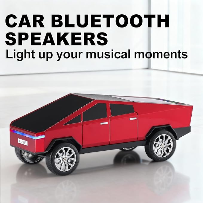 Futuristic Pickup Truck Bluetooth Speaker with LED Display Screen – TWS Stereo, FM Radio, USB/TF Playback, LED Headlights, Built-in Mic, Gift for Truck Fans, Auto Style Lovers&Tech Collectors (Red)