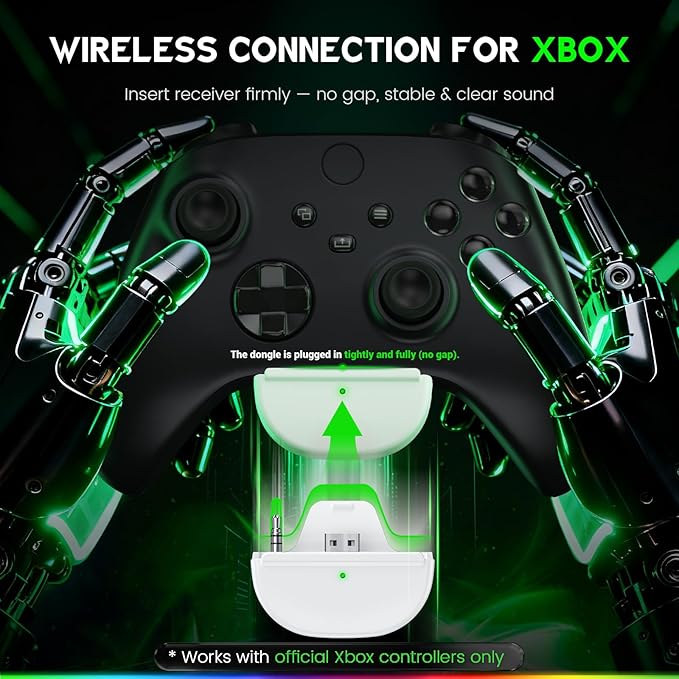 Wireless Gaming Headset for Xbox Series X|S, Xbox One, PS5, PS4, PC, Mac, Switch, 2.4GHz + Bluetooth Over-Ear Gaming Headphones with ENC Mic, 3D Stereo, Dynamic LED Lights, 50mm Drivers, 50H